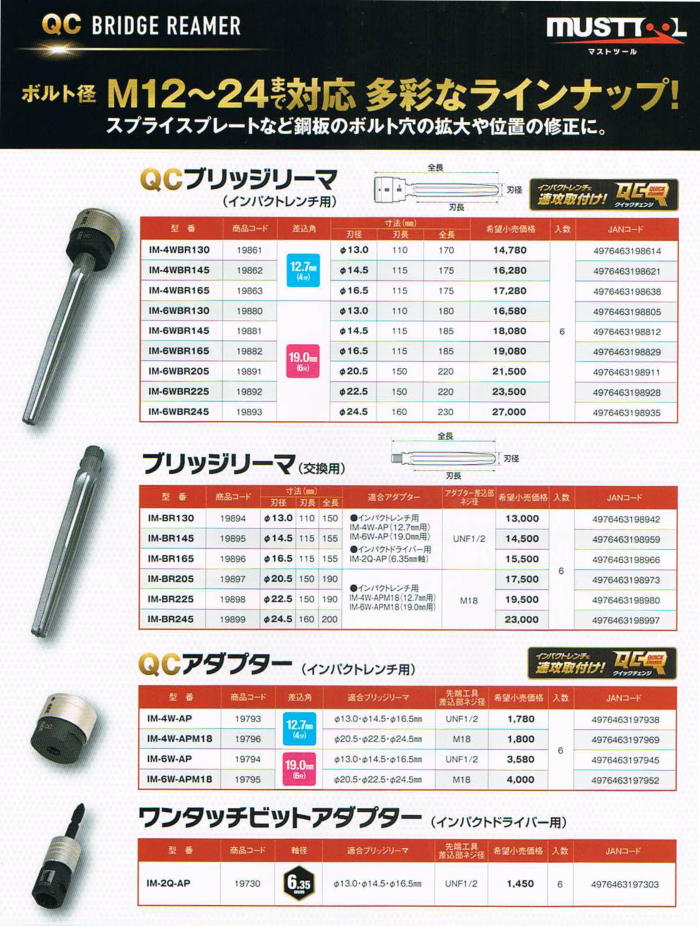 MUST TOOL QCブリッジリーマ（インパクトレンチ用）φ16.5 差込角12.7mm(4分)  IM-4WBR165：No.19863＜イチネンMTM・ミツトモ＞